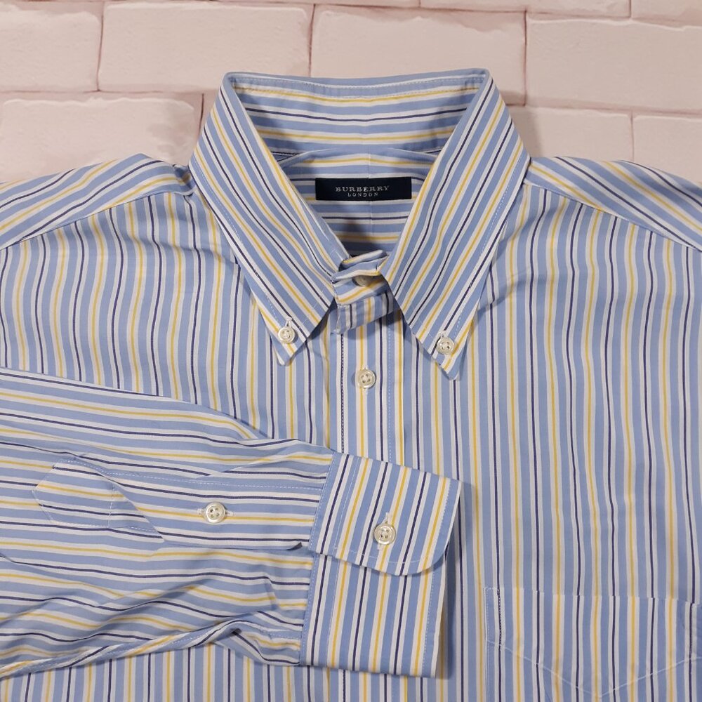 Burberry London Shirt Long Sleeve Button Down Size 15.5 - 33 Blue Made USA
